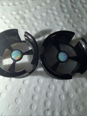 Source Unknown Black Acrylic Plugs with Opal Inlay